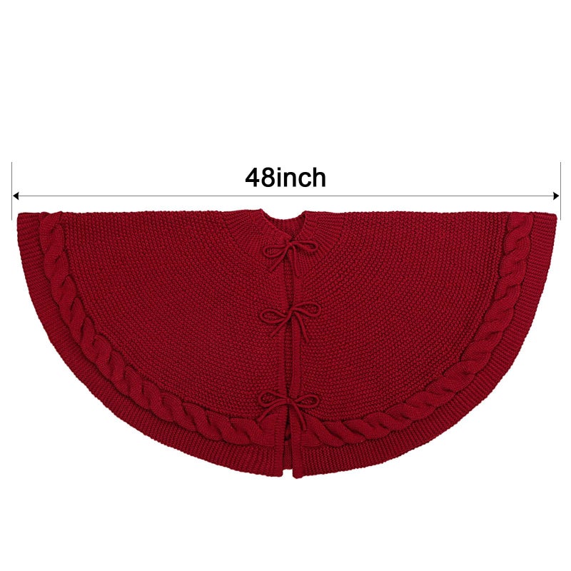 LimBridge 48 Inch Christmas Tree Skirt: Cable Knit Tree Skirt for 7.5FT Tree, Wine Red Tree Skirt, Vintage Tree Skirts, Rustic Farmhouse Christmas Decorations - Image 3